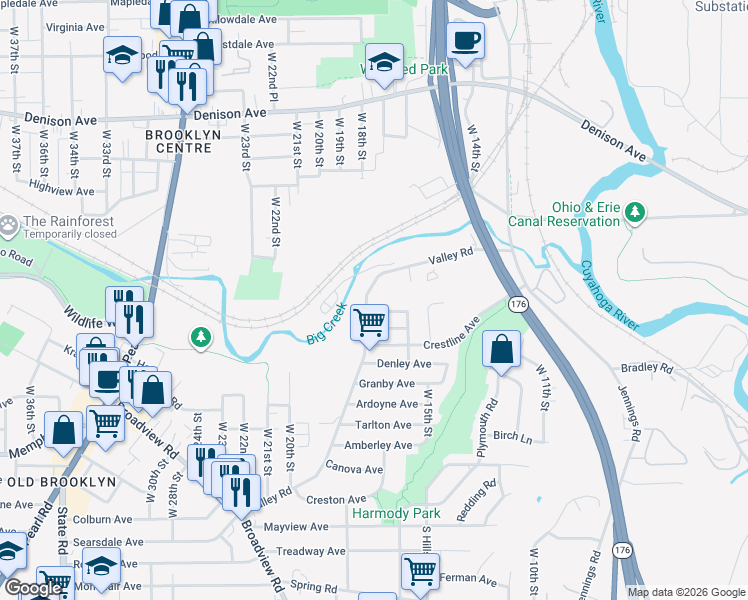 map of restaurants, bars, coffee shops, grocery stores, and more near 1721 Elston Avenue in Cleveland