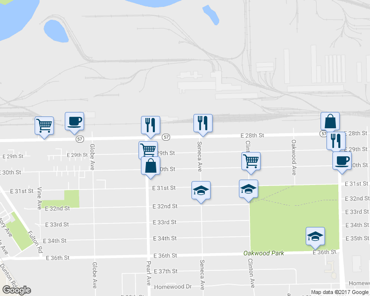 map of restaurants, bars, coffee shops, grocery stores, and more near 1871 East 29th Street in Lorain
