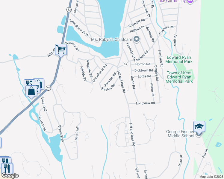map of restaurants, bars, coffee shops, grocery stores, and more near 59 Brayton Road in Carmel Hamlet
