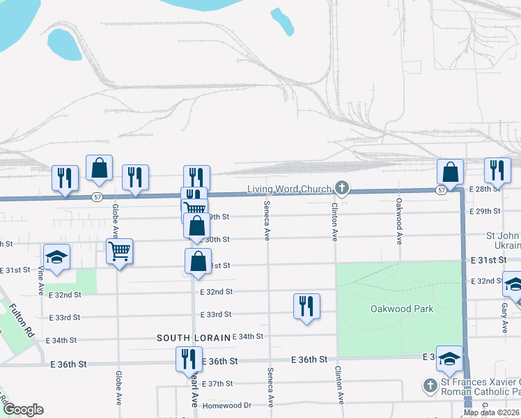 map of restaurants, bars, coffee shops, grocery stores, and more near 1892 East 29th Street in Lorain