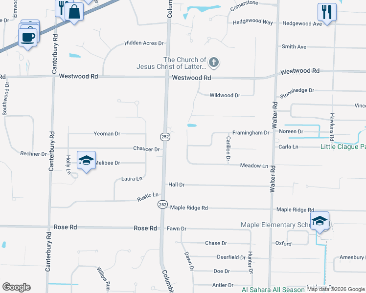 map of restaurants, bars, coffee shops, grocery stores, and more near 2996 Meadow Lane in Westlake