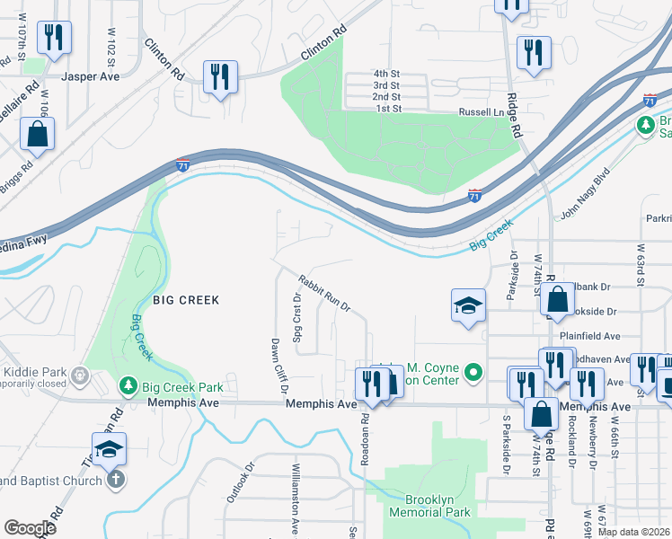map of restaurants, bars, coffee shops, grocery stores, and more near 8961 Springcrest Drive in Brooklyn