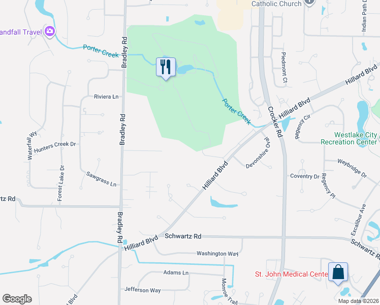 map of restaurants, bars, coffee shops, grocery stores, and more near 30555 Cottage Drive in Westlake