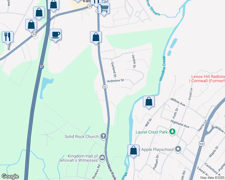 map of restaurants, bars, coffee shops, grocery stores, and more near 2370 New York 32 in New Windsor