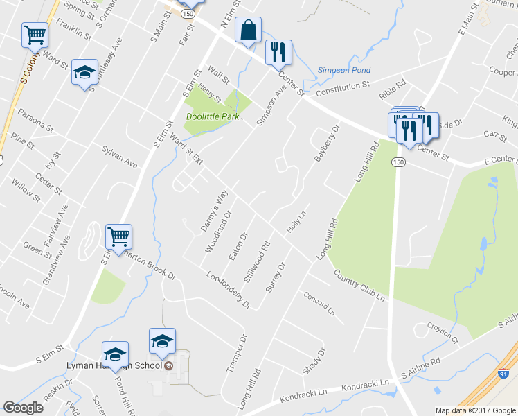 map of restaurants, bars, coffee shops, grocery stores, and more near 520 Ward Street Extension in Wallingford