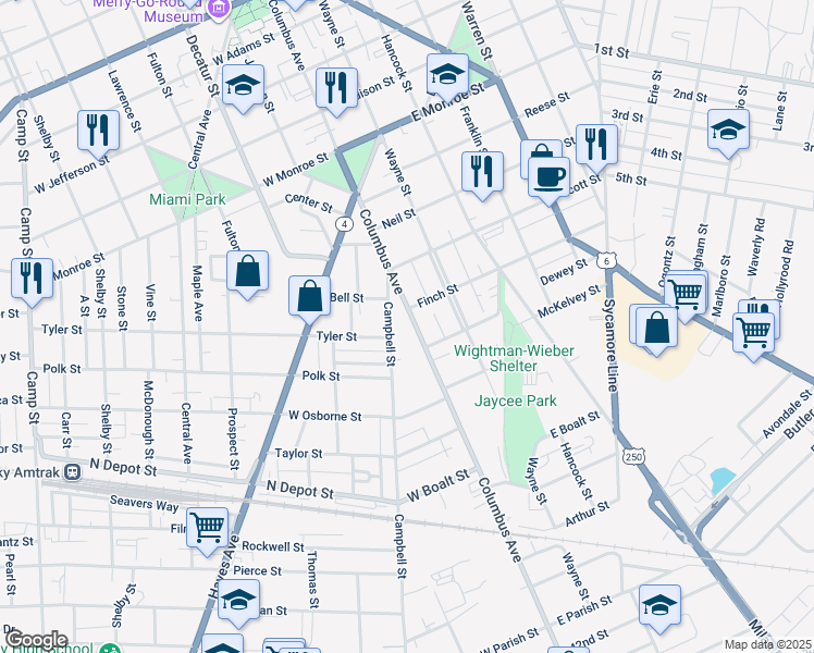 map of restaurants, bars, coffee shops, grocery stores, and more near 1221 Columbus Avenue in Sandusky