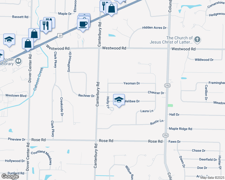 map of restaurants, bars, coffee shops, grocery stores, and more near 25906 Chaucer Drive in Westlake