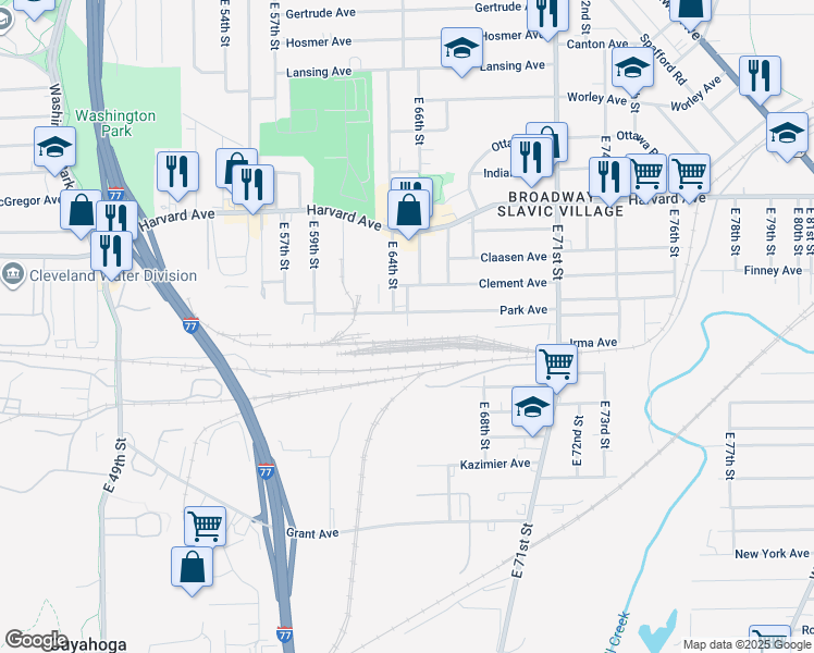 map of restaurants, bars, coffee shops, grocery stores, and more near 5175 East 65th Street in Cleveland