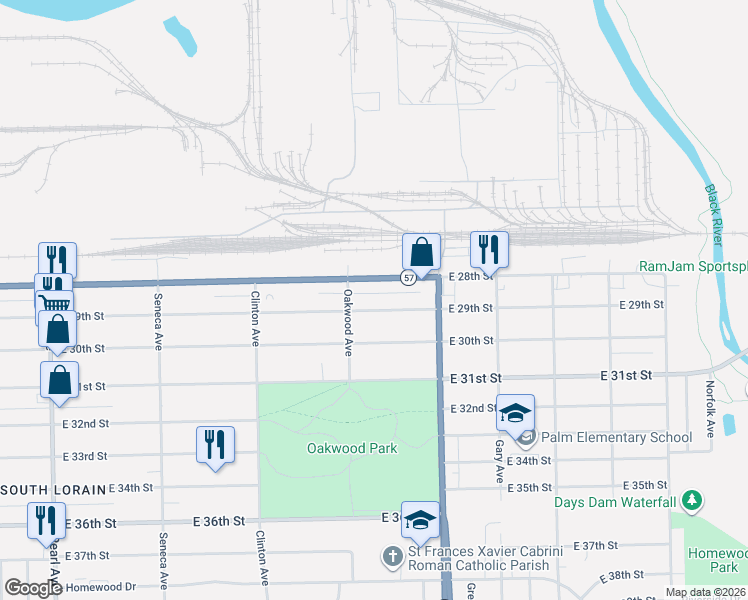 map of restaurants, bars, coffee shops, grocery stores, and more near 2111 East 29th Street in Lorain