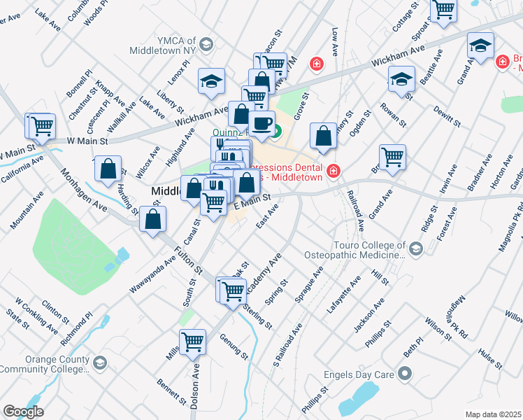 map of restaurants, bars, coffee shops, grocery stores, and more near 9 William Street in Middletown