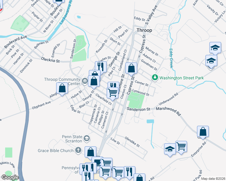 map of restaurants, bars, coffee shops, grocery stores, and more near 650 Meade Street in Throop