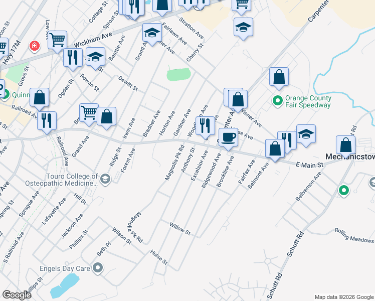 map of restaurants, bars, coffee shops, grocery stores, and more near 9 Anthony Street in Middletown