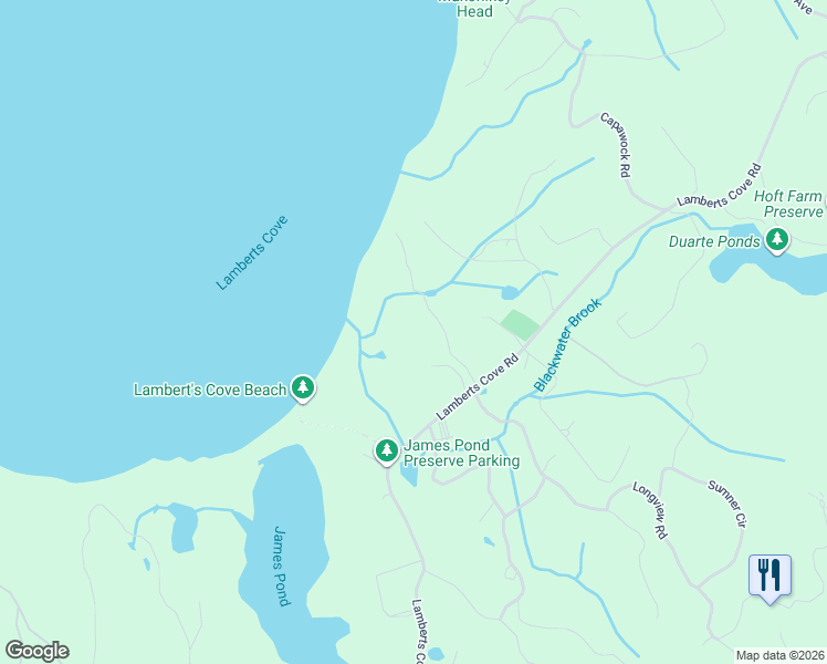 map of restaurants, bars, coffee shops, grocery stores, and more near 22 Bog House Way in West Tisbury