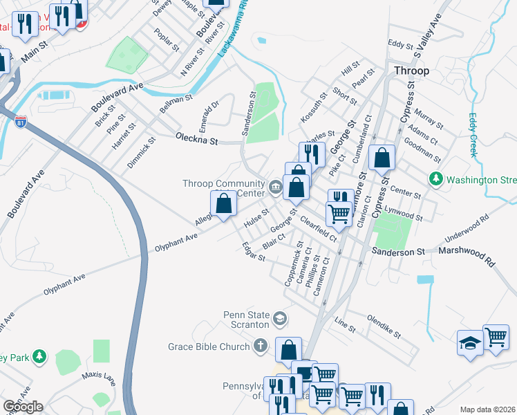 map of restaurants, bars, coffee shops, grocery stores, and more near 138 Charles Street in Throop