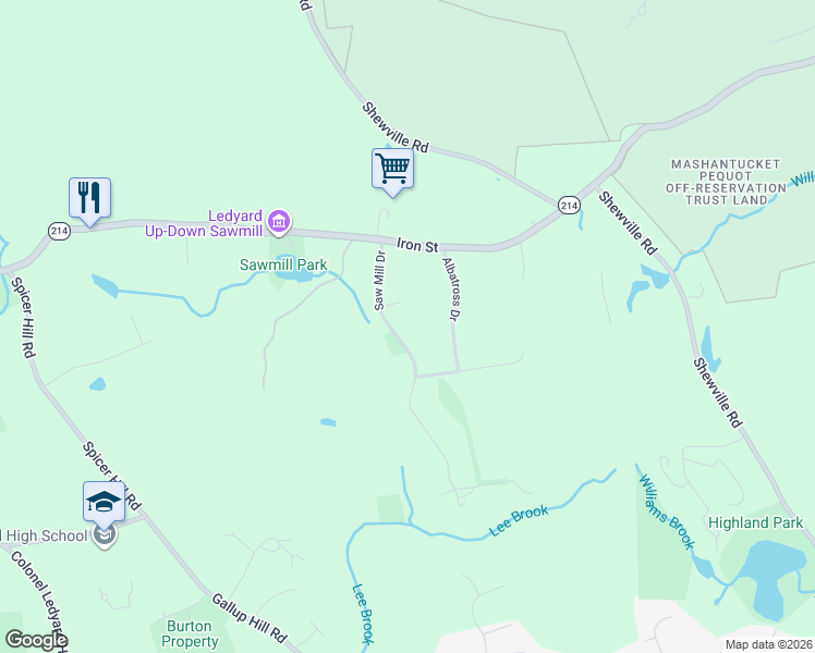map of restaurants, bars, coffee shops, grocery stores, and more near 11 Saw Mill Drive in Ledyard
