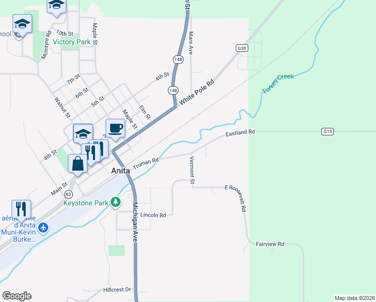 map of restaurants, bars, coffee shops, grocery stores, and more near 101 Truman Road in Anita