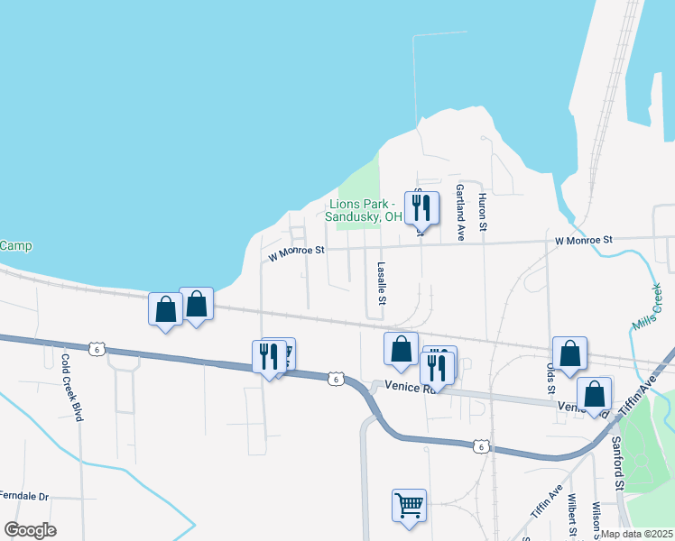 map of restaurants, bars, coffee shops, grocery stores, and more near 1022 Bennett Avenue in Sandusky