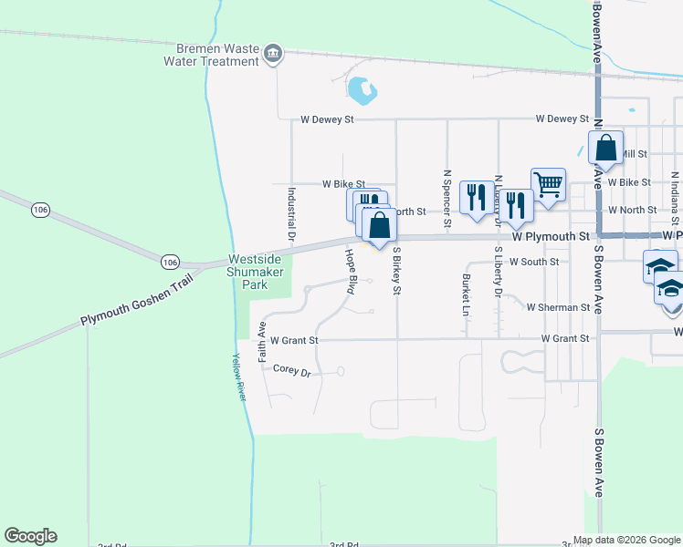 map of restaurants, bars, coffee shops, grocery stores, and more near 100-198 Hope Blvd in Bremen