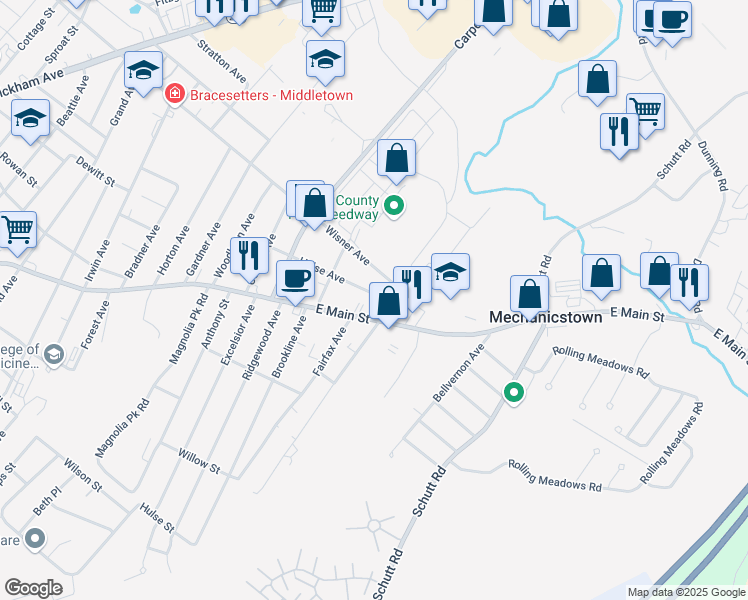 map of restaurants, bars, coffee shops, grocery stores, and more near 77 Hulse Avenue in Middletown