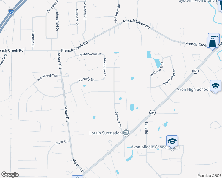 map of restaurants, bars, coffee shops, grocery stores, and more near 38502 Briar Lakes Drive in Avon