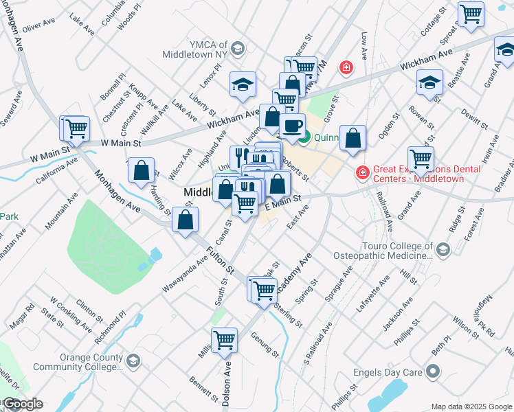 map of restaurants, bars, coffee shops, grocery stores, and more near 4 North Street in Middletown