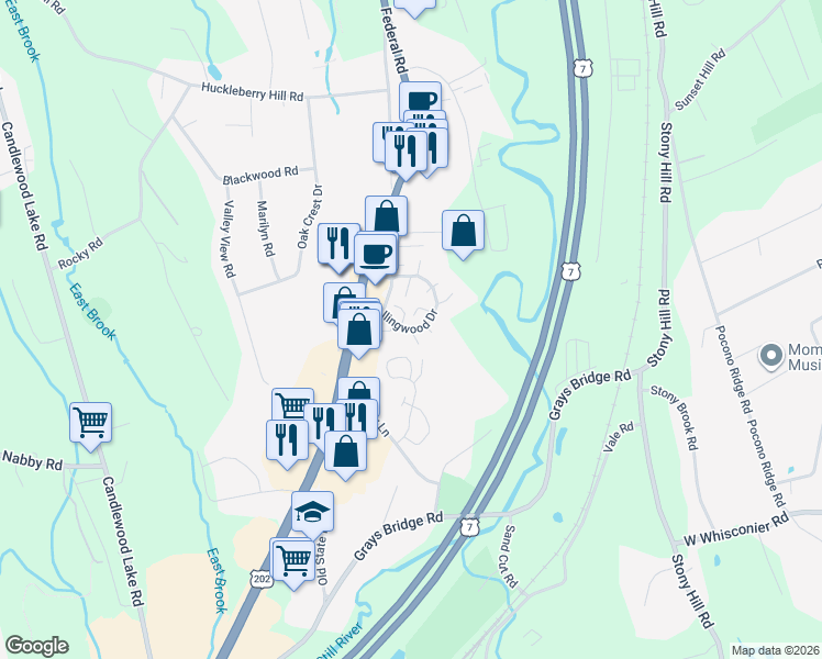 map of restaurants, bars, coffee shops, grocery stores, and more near 1 Chatham Court in Brookfield