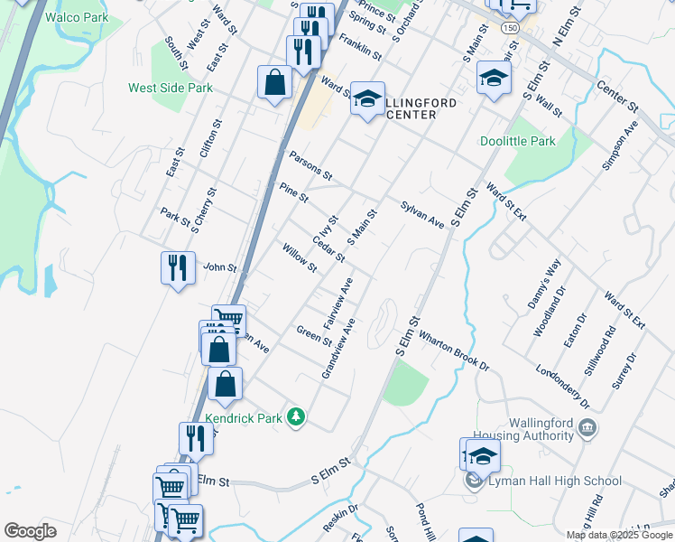 map of restaurants, bars, coffee shops, grocery stores, and more near 21 Fairview Avenue in Wallingford