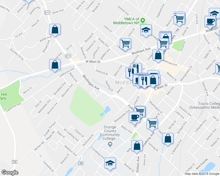 map of restaurants, bars, coffee shops, grocery stores, and more near 98 Harding Street in Middletown