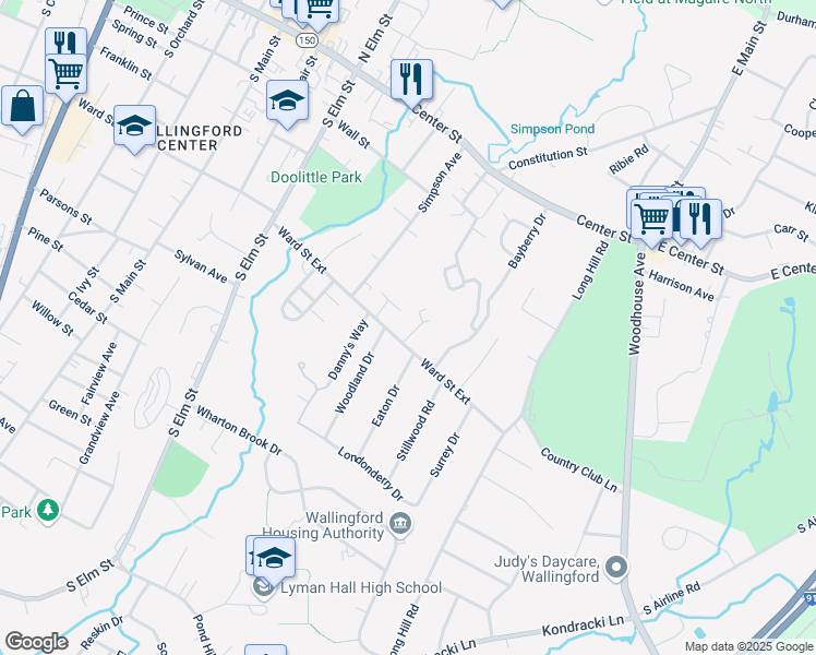 map of restaurants, bars, coffee shops, grocery stores, and more near 520 Ward Street Extension in Wallingford