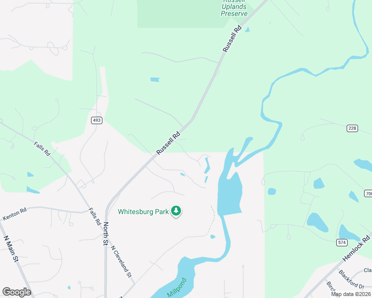 map of restaurants, bars, coffee shops, grocery stores, and more near 15511 Russell Road in Chagrin Falls