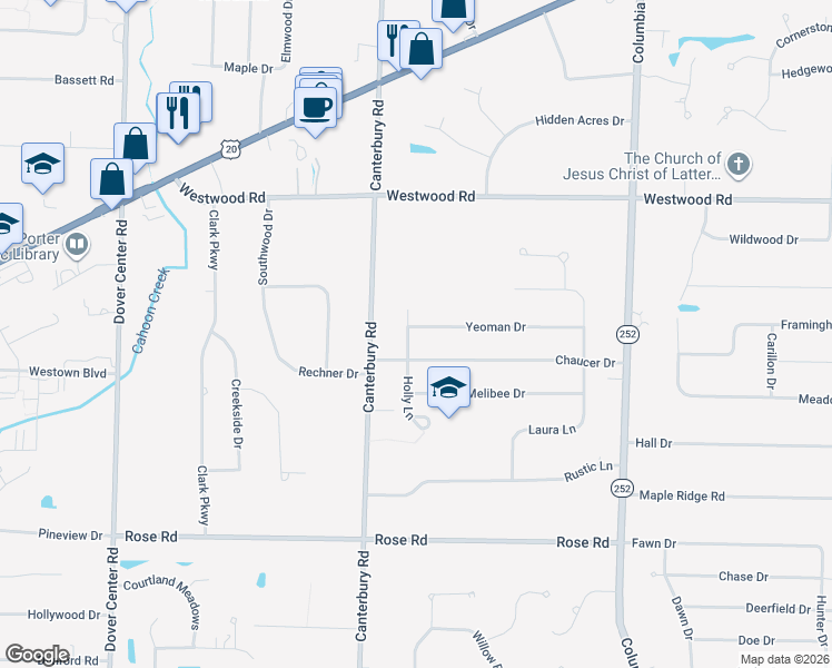 map of restaurants, bars, coffee shops, grocery stores, and more near 25906 Chaucer Drive in Westlake