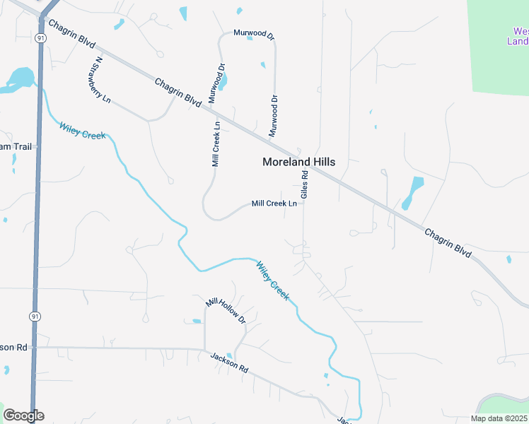 map of restaurants, bars, coffee shops, grocery stores, and more near 180 Mill Creek Lane in Moreland Hills