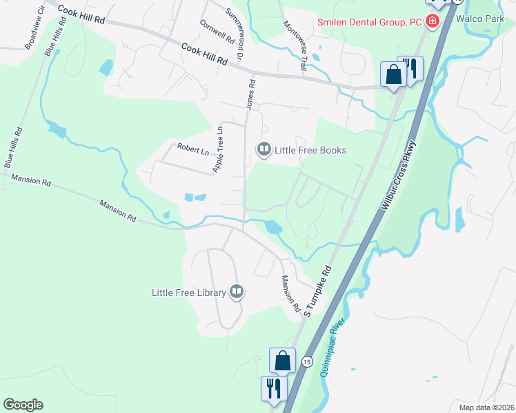 map of restaurants, bars, coffee shops, grocery stores, and more near 2 Brentwood Drive in Wallingford
