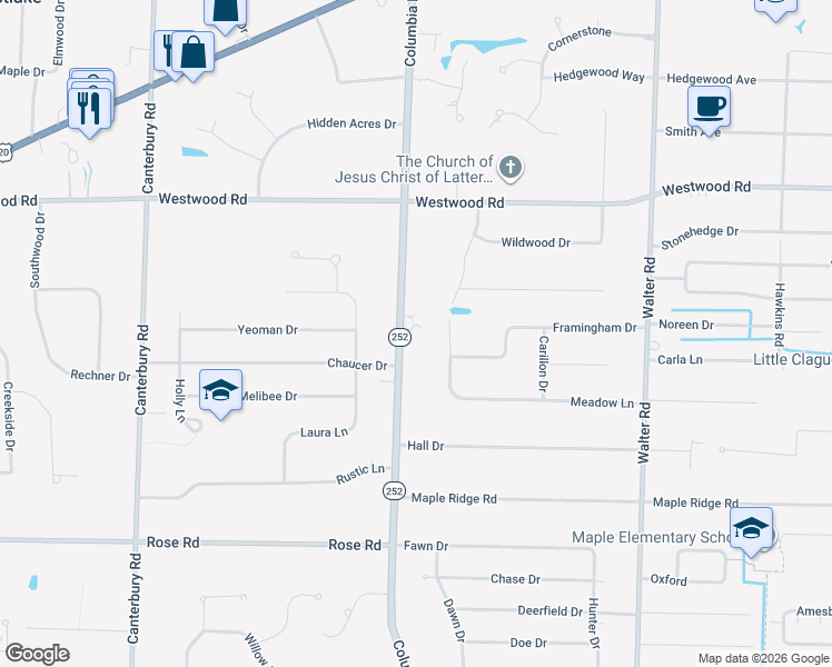map of restaurants, bars, coffee shops, grocery stores, and more near 2996 Meadow Lane in Westlake