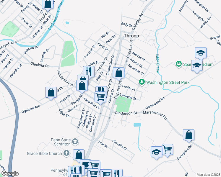 map of restaurants, bars, coffee shops, grocery stores, and more near 420 Dunmore Street in Throop