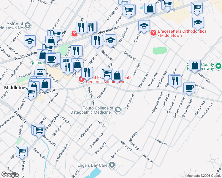 map of restaurants, bars, coffee shops, grocery stores, and more near 101 Prospect Avenue in Middletown