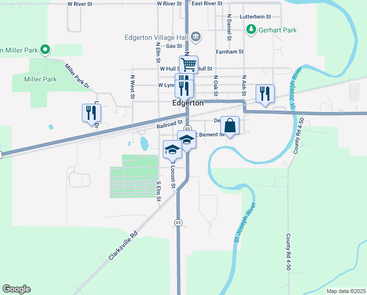 map of restaurants, bars, coffee shops, grocery stores, and more near 324 South Michigan Avenue in Edgerton