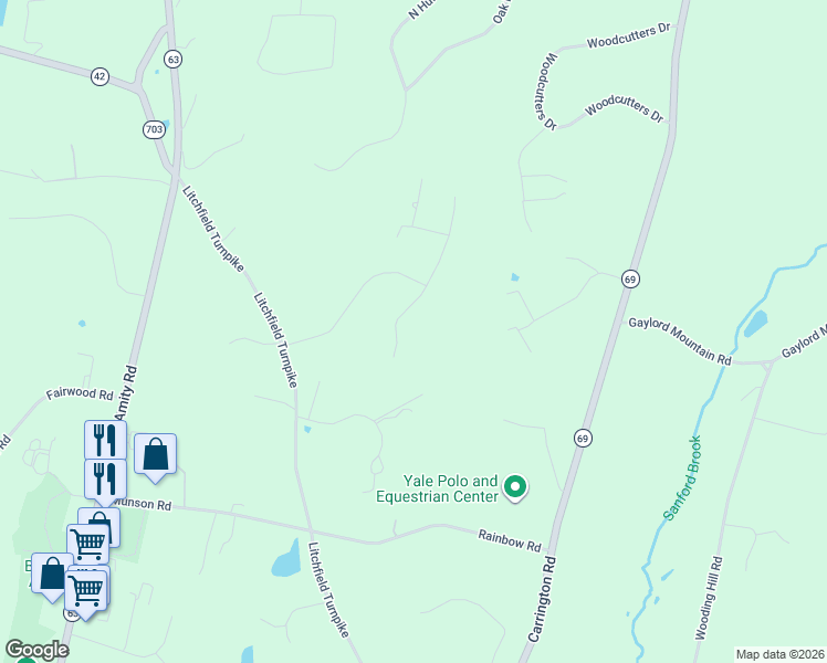 map of restaurants, bars, coffee shops, grocery stores, and more near 125 Humiston Drive in Bethany