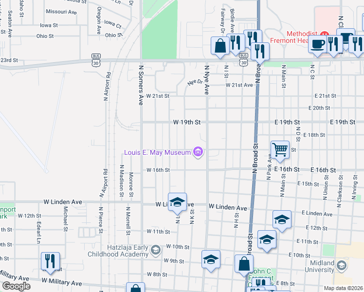 map of restaurants, bars, coffee shops, grocery stores, and more near 1805 North Colson Avenue in Fremont