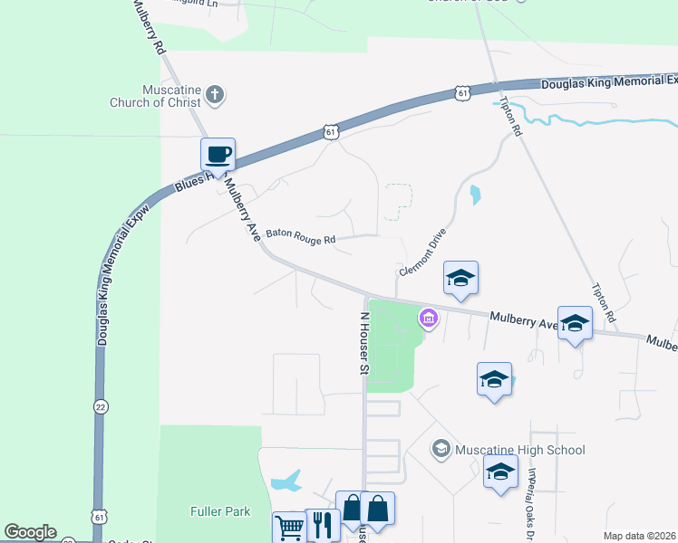 map of restaurants, bars, coffee shops, grocery stores, and more near 3307 Mackinac Court in Muscatine