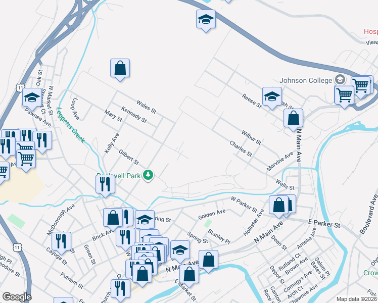 map of restaurants, bars, coffee shops, grocery stores, and more near 450 Mary St in Scranton