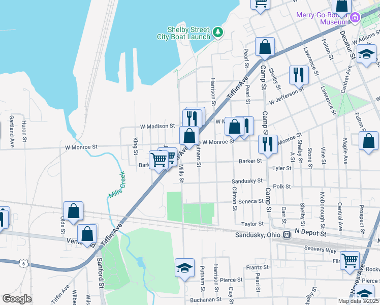 map of restaurants, bars, coffee shops, grocery stores, and more near 1006 Tiffin Avenue in Sandusky