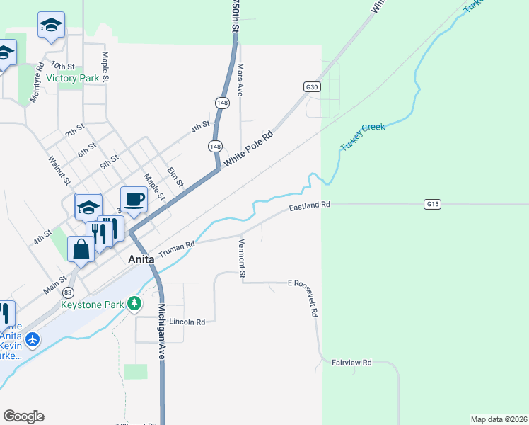 map of restaurants, bars, coffee shops, grocery stores, and more near 101 Truman Road in Anita