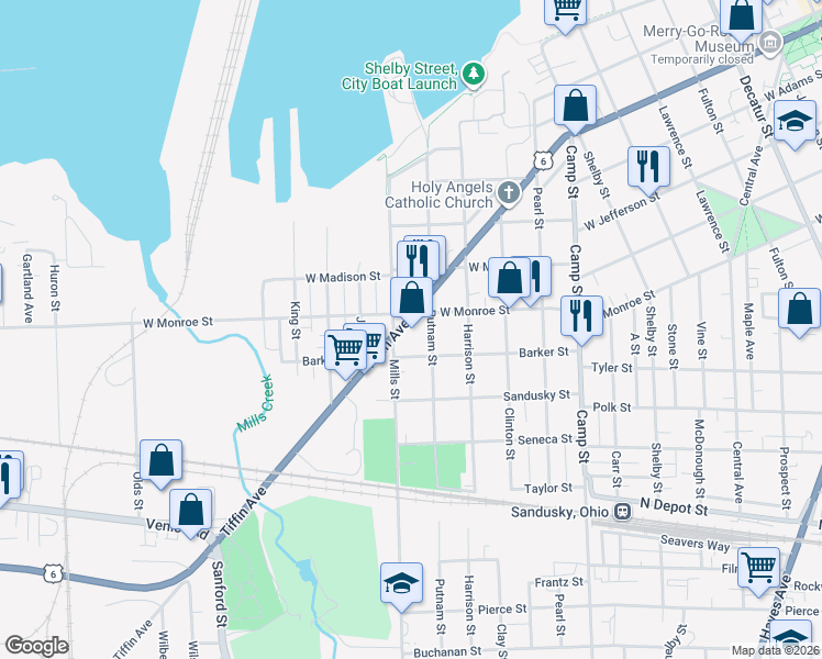map of restaurants, bars, coffee shops, grocery stores, and more near 1006 Tiffin Avenue in Sandusky