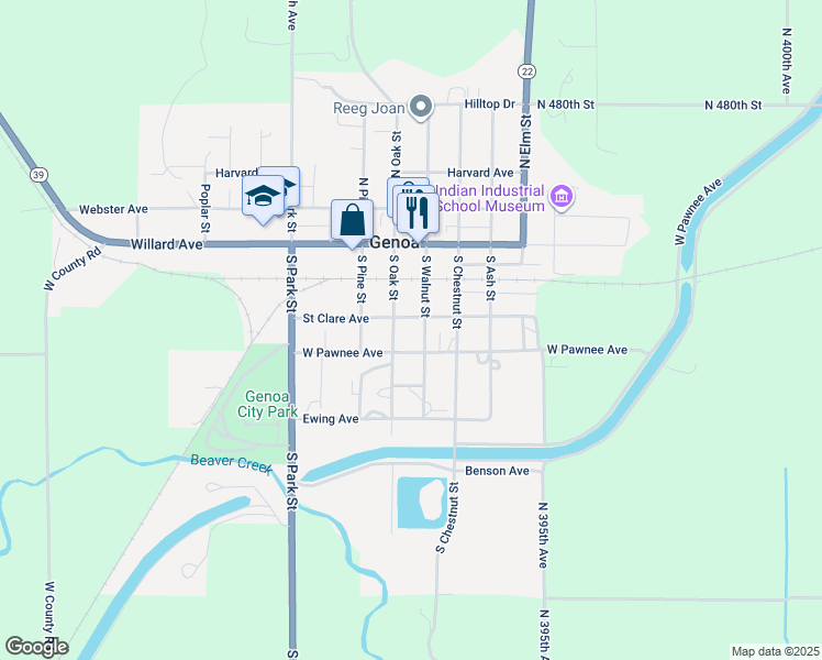 map of restaurants, bars, coffee shops, grocery stores, and more near 228-298 South Walnut Street in Genoa