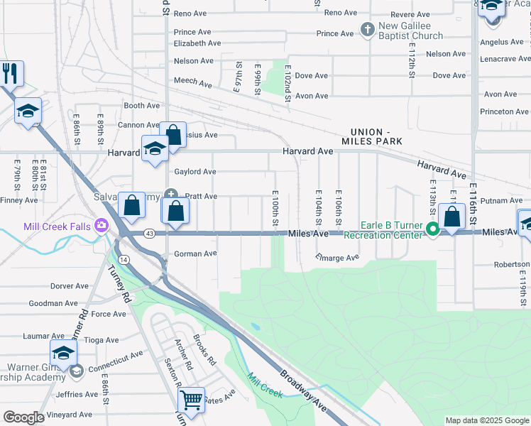 map of restaurants, bars, coffee shops, grocery stores, and more near 4147 East 99th Street in Cleveland