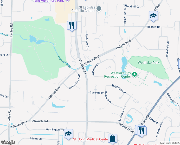 map of restaurants, bars, coffee shops, grocery stores, and more near 29316 Regency Circle in Westlake