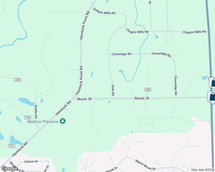 map of restaurants, bars, coffee shops, grocery stores, and more near 15488 Dale Road in Chagrin Falls