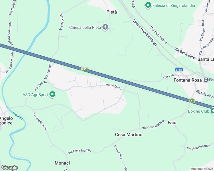 map of restaurants, bars, coffee shops, grocery stores, and more near 35 Via Valente in Provincia di Frosinone