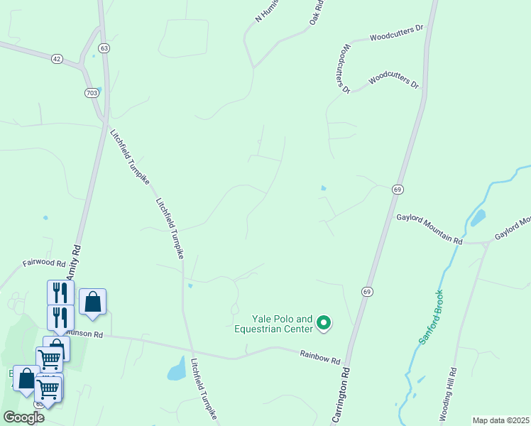 map of restaurants, bars, coffee shops, grocery stores, and more near 125 Humiston Drive in Bethany